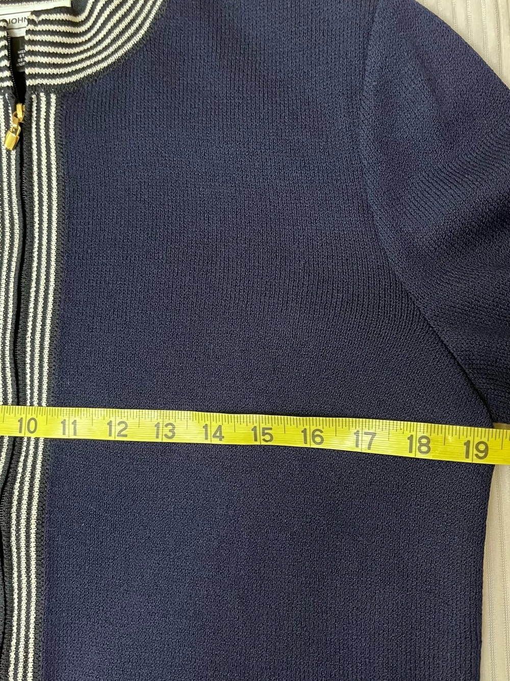 St. John Sport Navy and White &Black Striped Knit Zip Jacket - Picture 8 of 9